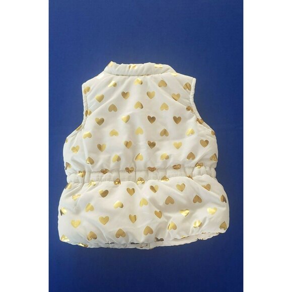 Heathtex Baby Girls Beige Puffer Vest With Metallic Gold Hearts Size 6-9 Months - Picture 2 of 7